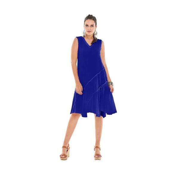 OH MY GAUZE! Tabasco Cotton Midi Dress Cobalt Lagenlook Minimalist Size L/XL - Picture 2 of 6